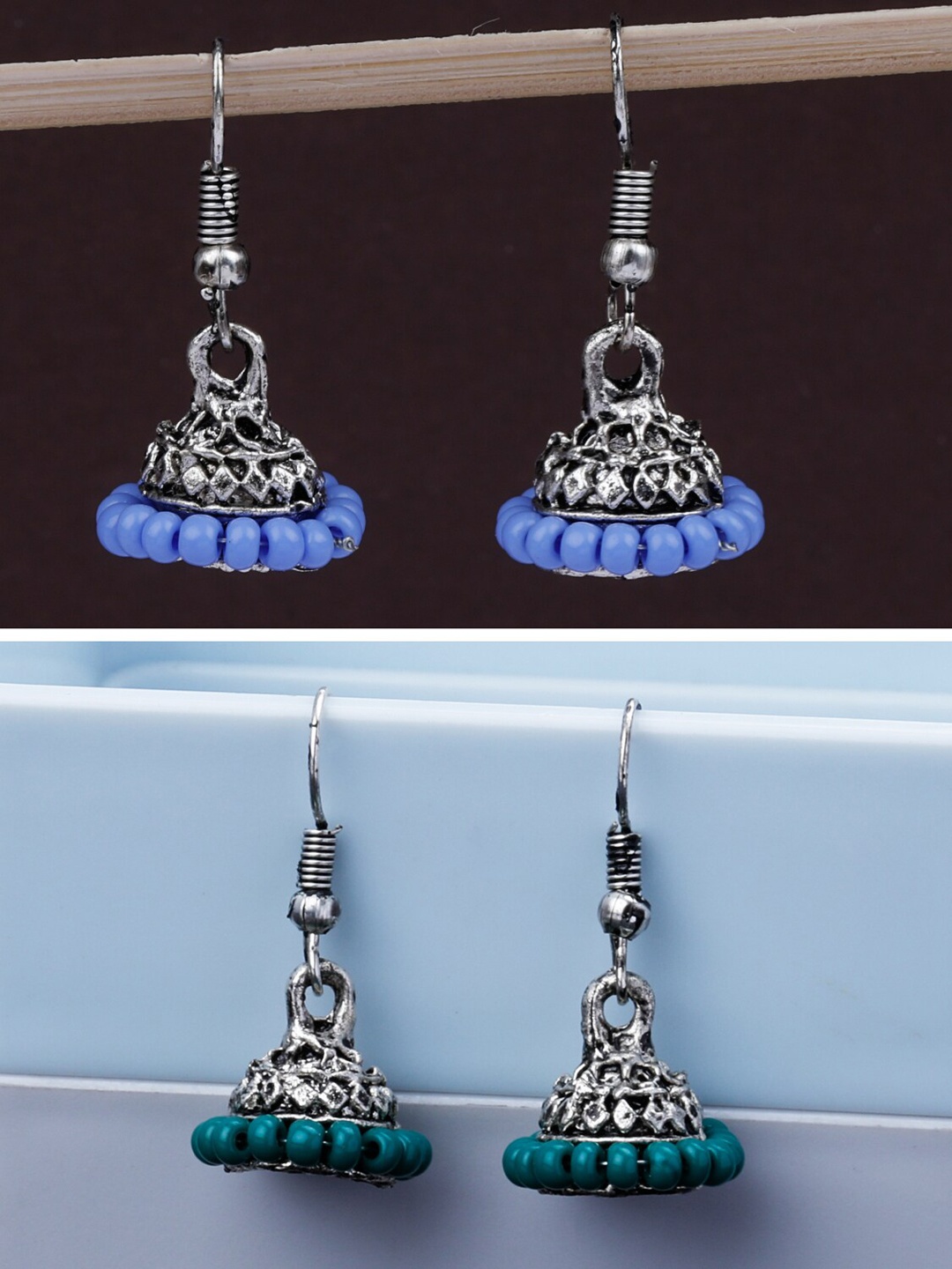 

Silver Shine Set Of 2 Silver Plated Classic Oxidised Jhumkas