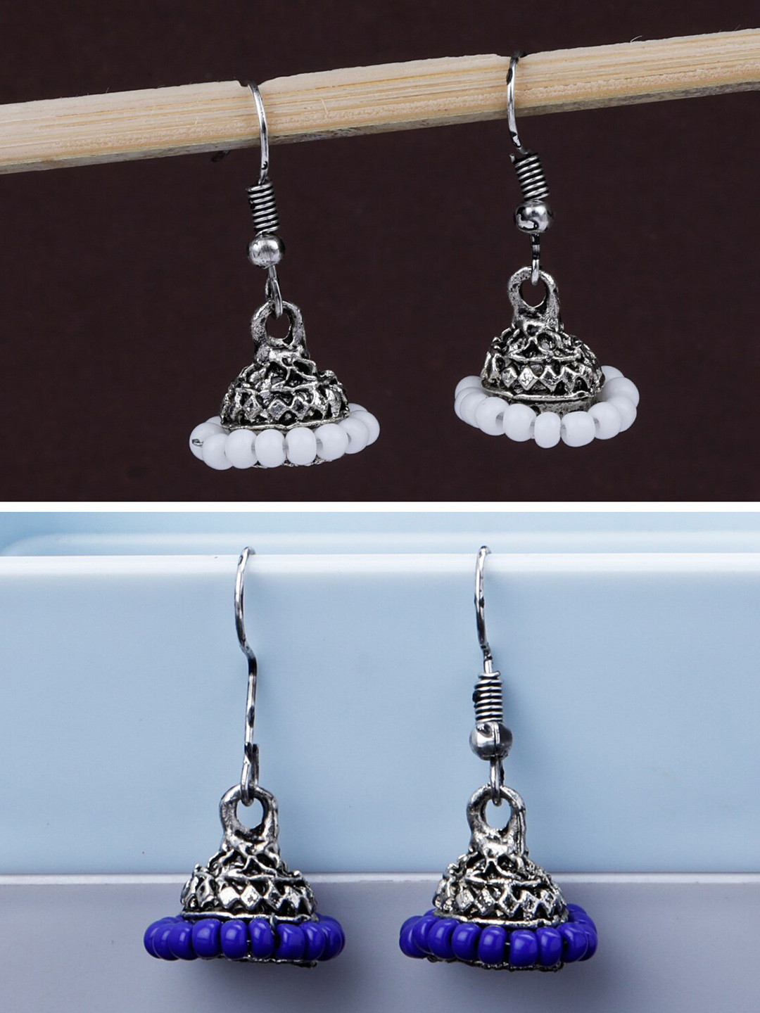 

Silver Shine Set Of 2 Silver Plated Classic Oxidised Jhumkas