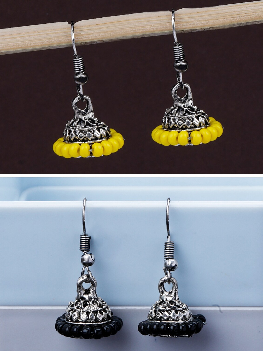 Silver Shine Set Of 2 Silver-Plated Classic Jhumkas Earrings