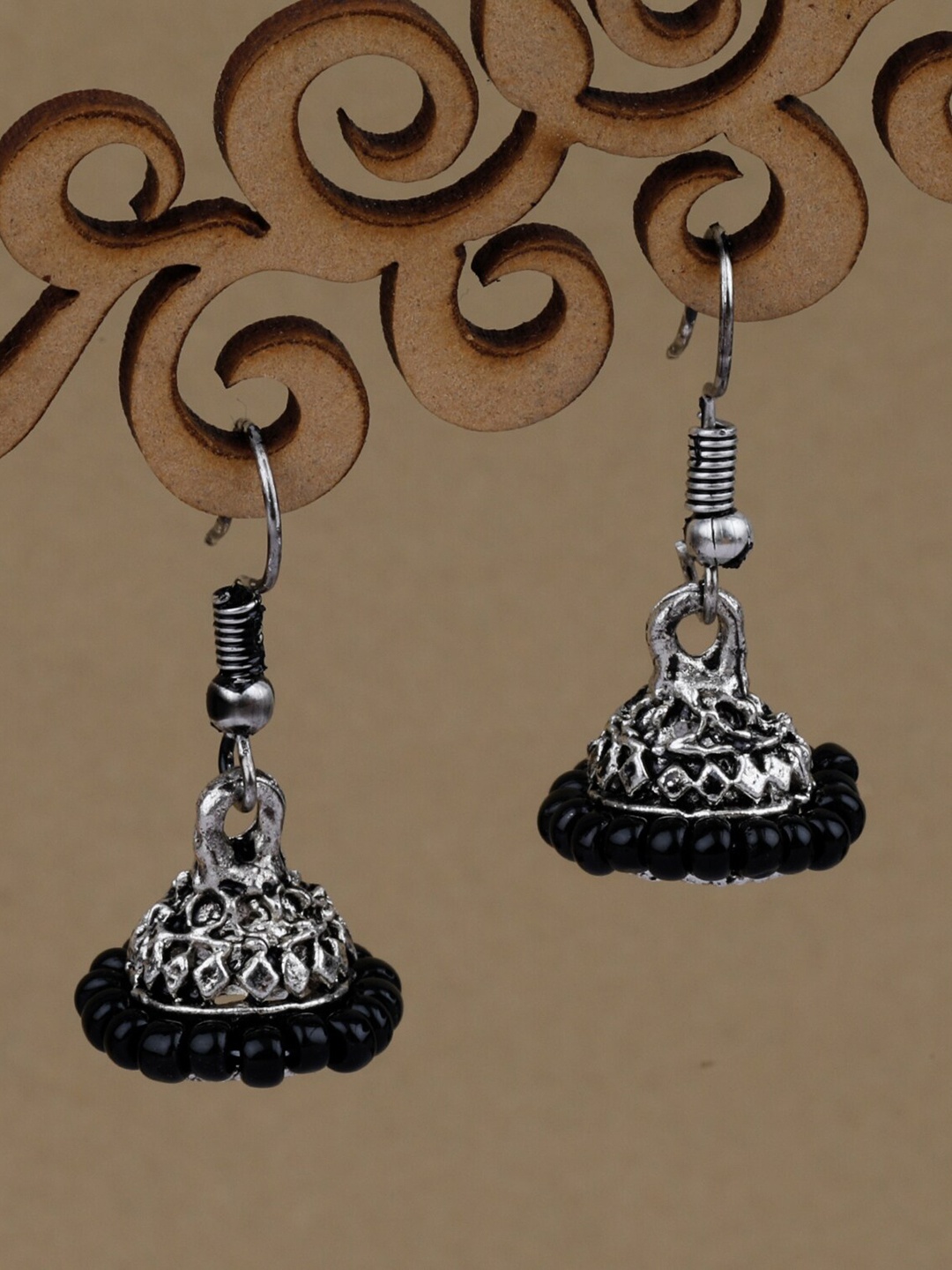 

Silver Shine Set Of 2 Silver Plated Classic Oxidised Jhumkas