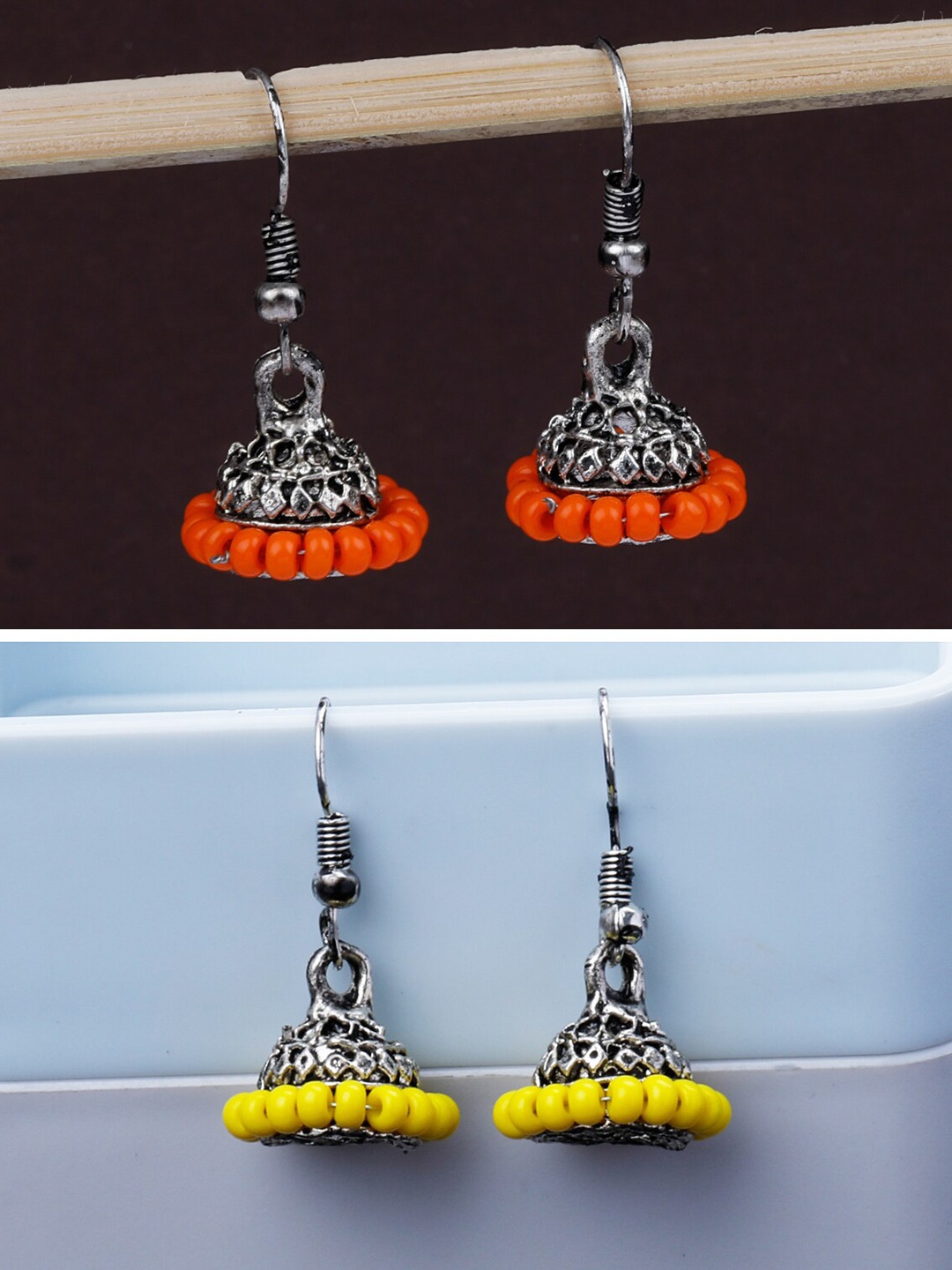 

Silver Shine Set Of 2 Silver Plated Classic Oxidised Jhumkas