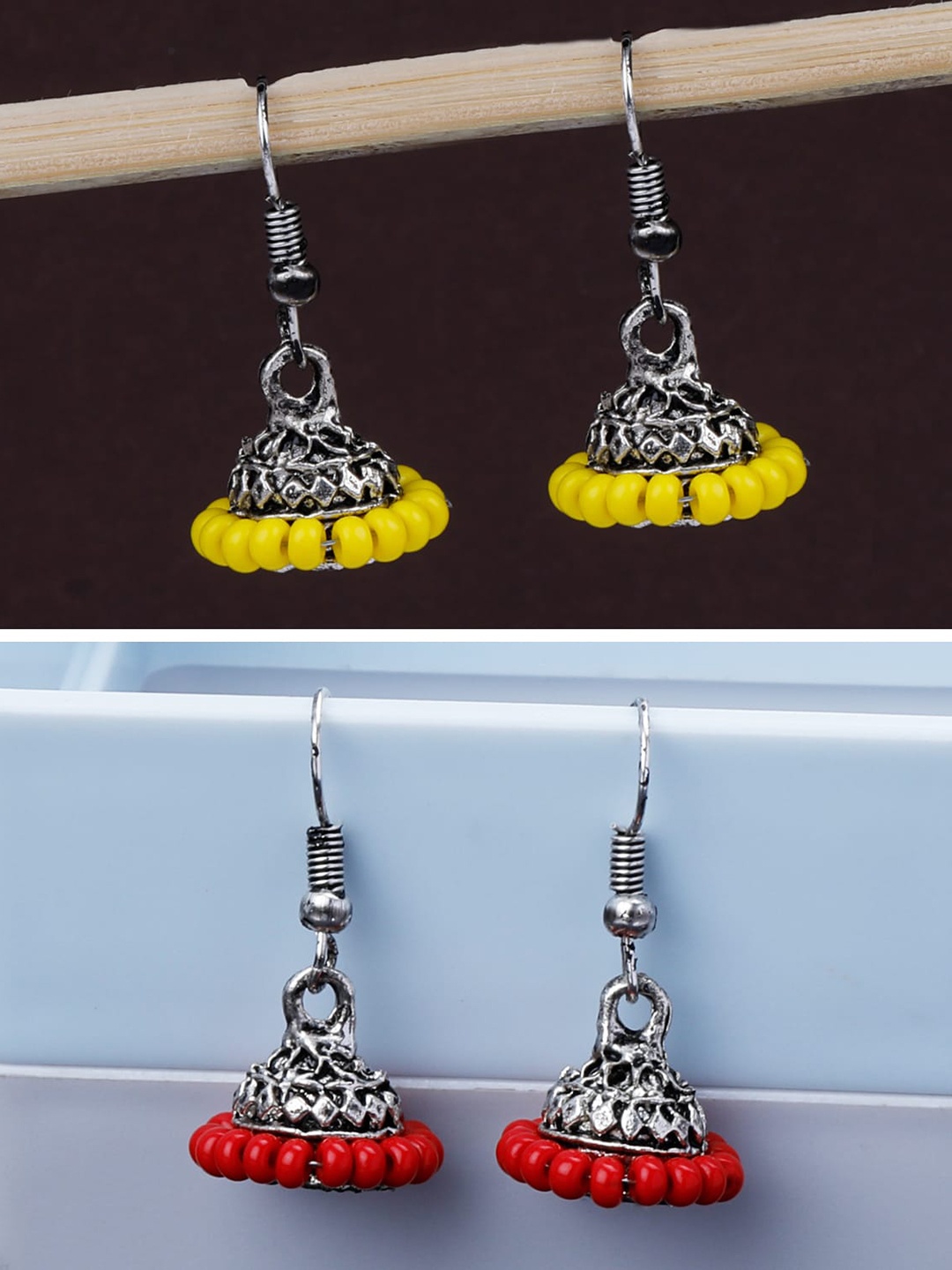 

Silver Shine Set Of 2 Silver Plated Classic Oxidised Jhumkas