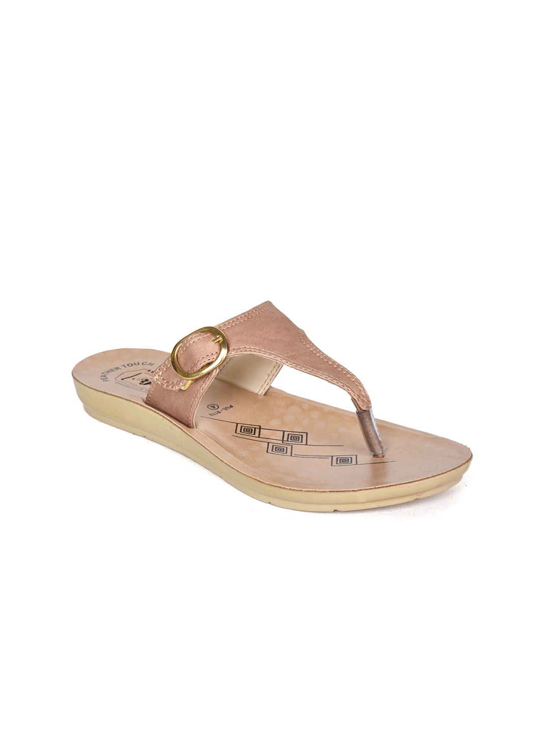 

Ajanta Buckled T-Strap Flats, Beige