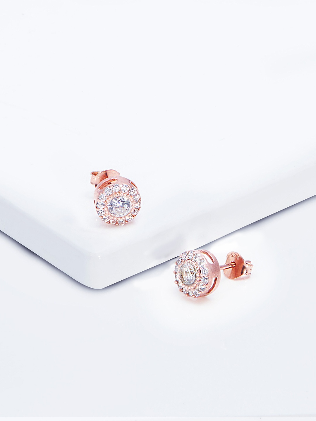 

AKSA Rose Gold-Plated Floral Studs Earrings, Silver