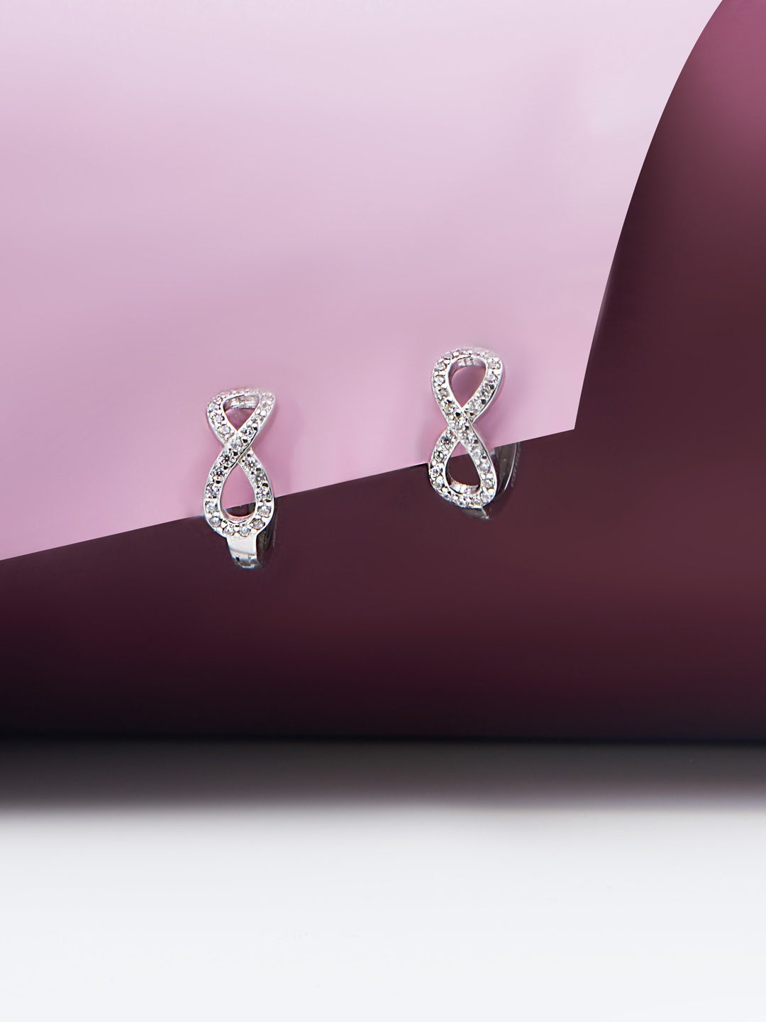 

AKSA 925 Sterling Silver Infinity Zircon Studded Hoop Earrings