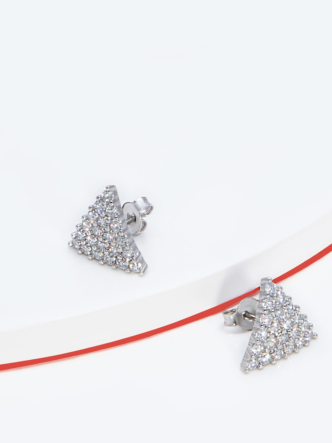 

AKSA 925 Sterling Silver Triangular Zircon Studded Studs Earrings