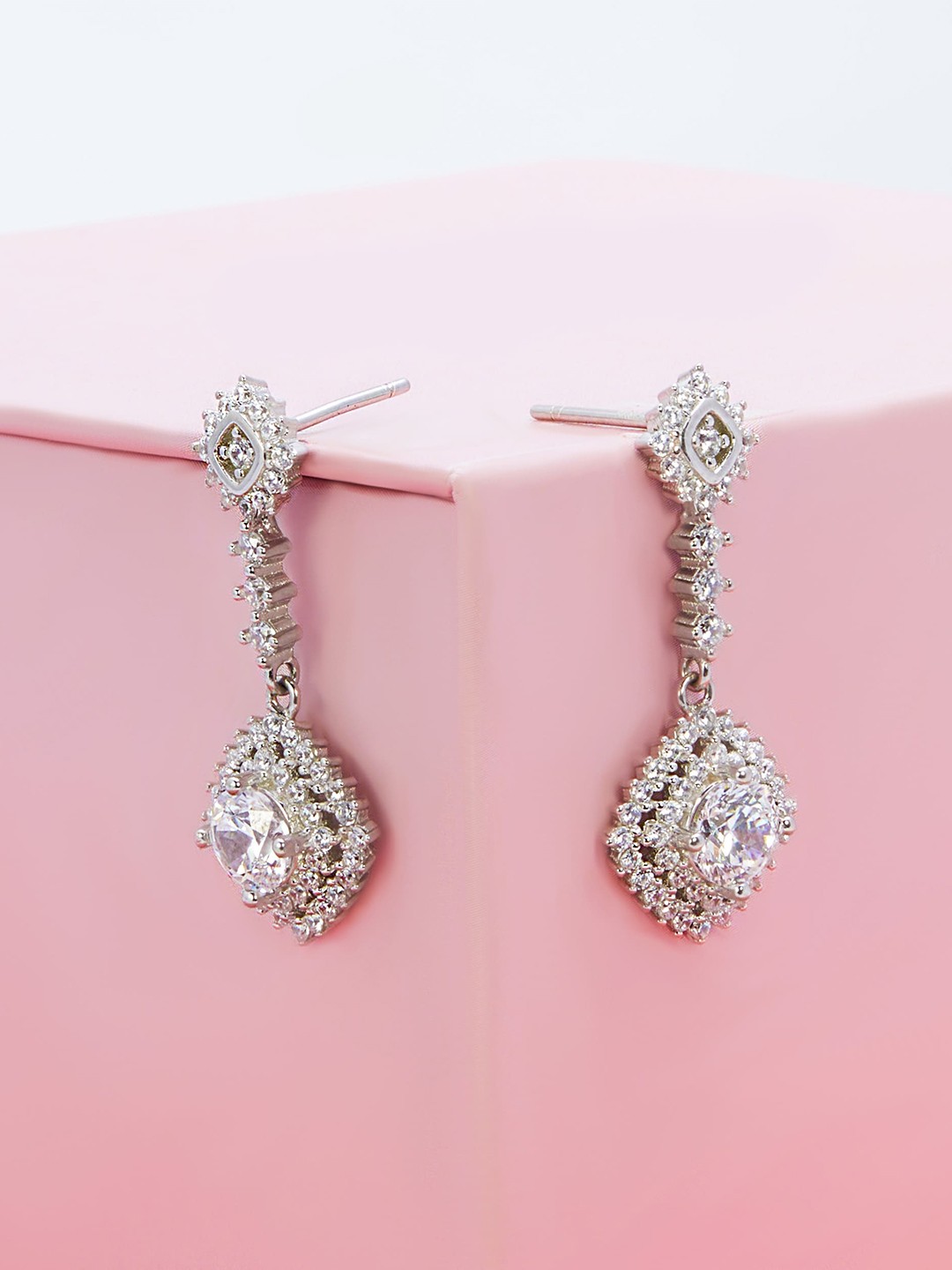 

AKSA Rhodium-Plated Contemporary Drop Earrings, Silver