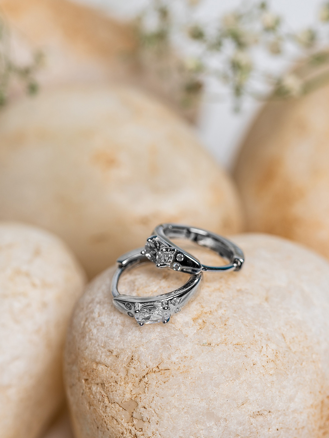 

AKSA Silver-Plated Zircon Studded Hoop Earrings