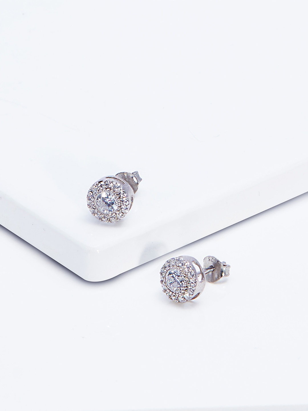 

AKSA Silver-Toned Floral Studs Earrings