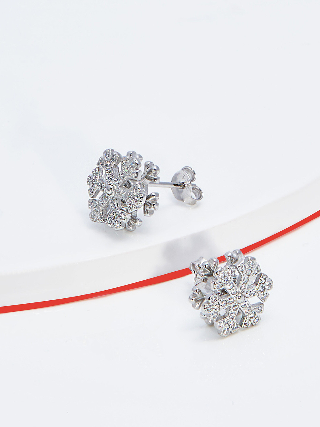 

AKSA 925 Sterling Silver Floral Zircon Studded Studs Earrings