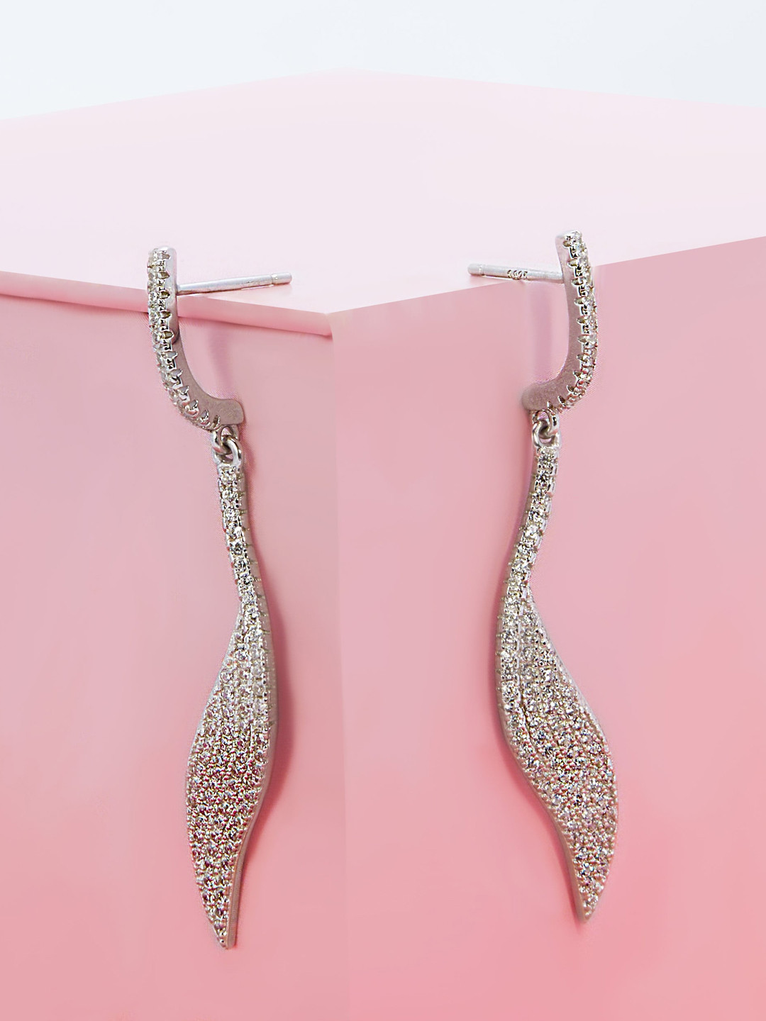 

AKSA Silver-Plated Zircon Studded Drop Earrings