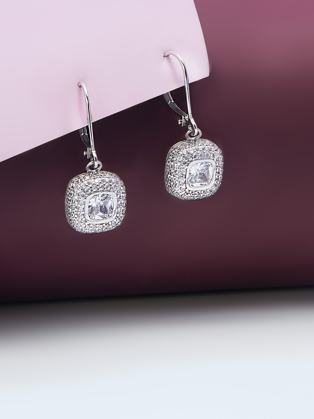 

AKSA Rhodium-Plated Geometric Drop Earrings, Silver