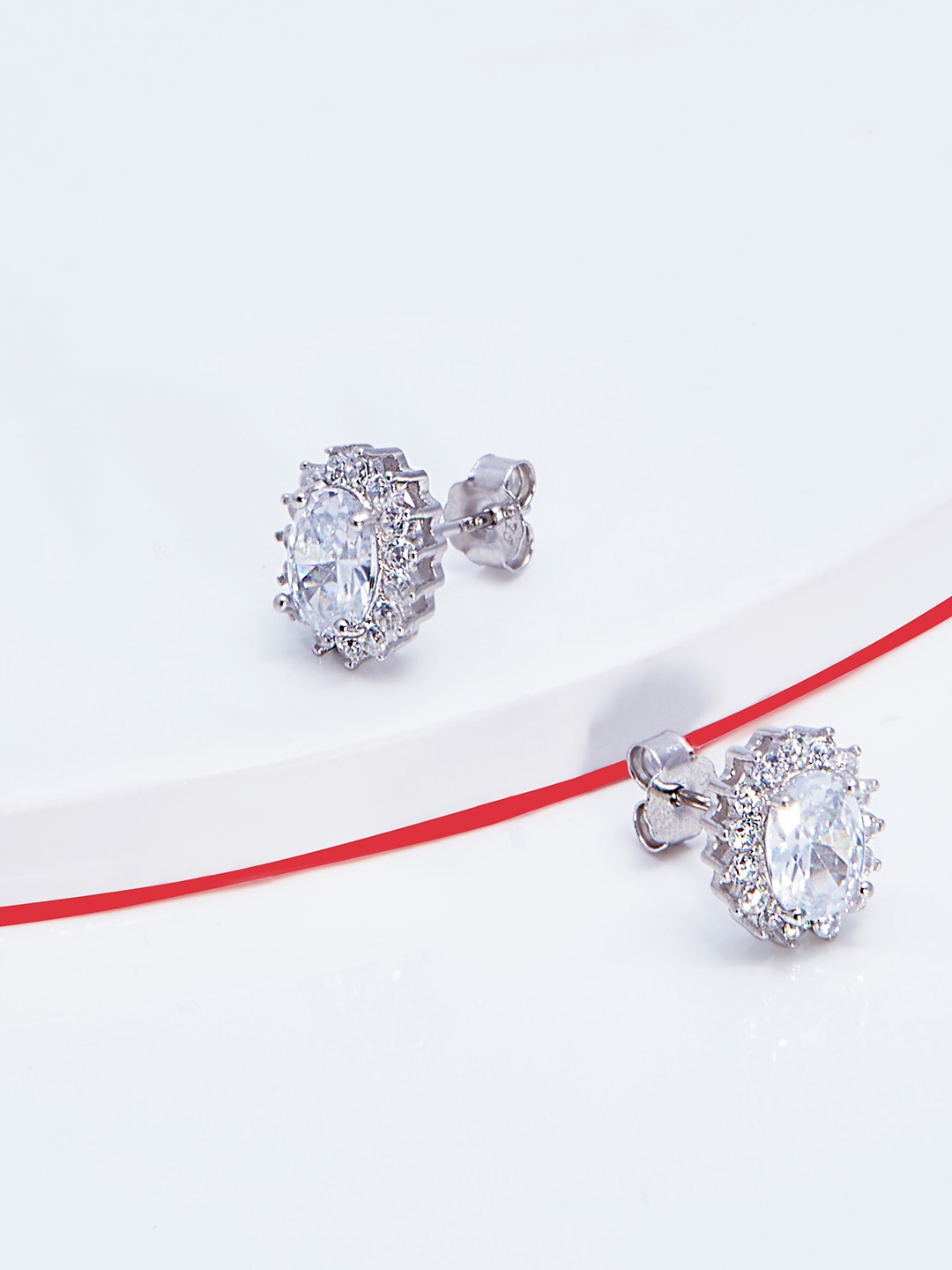 

AKSA 925 Sterling Silver Floral Zircon Studded Studs Earrings