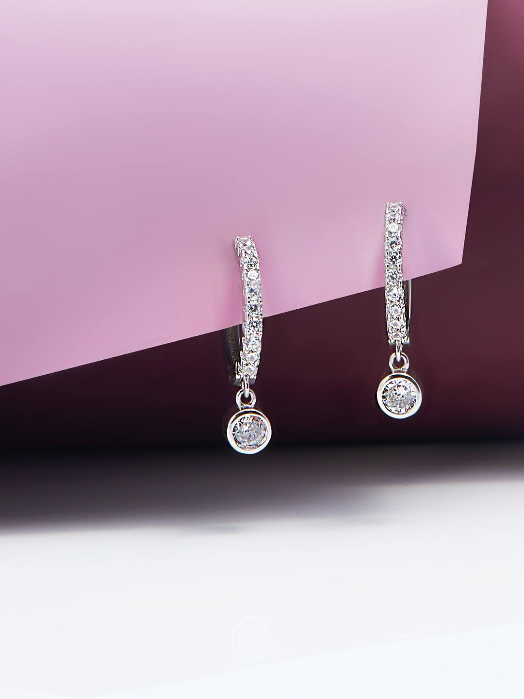 

AKSA 925 Sterling Silver Zircon Studded Hoop Earrings