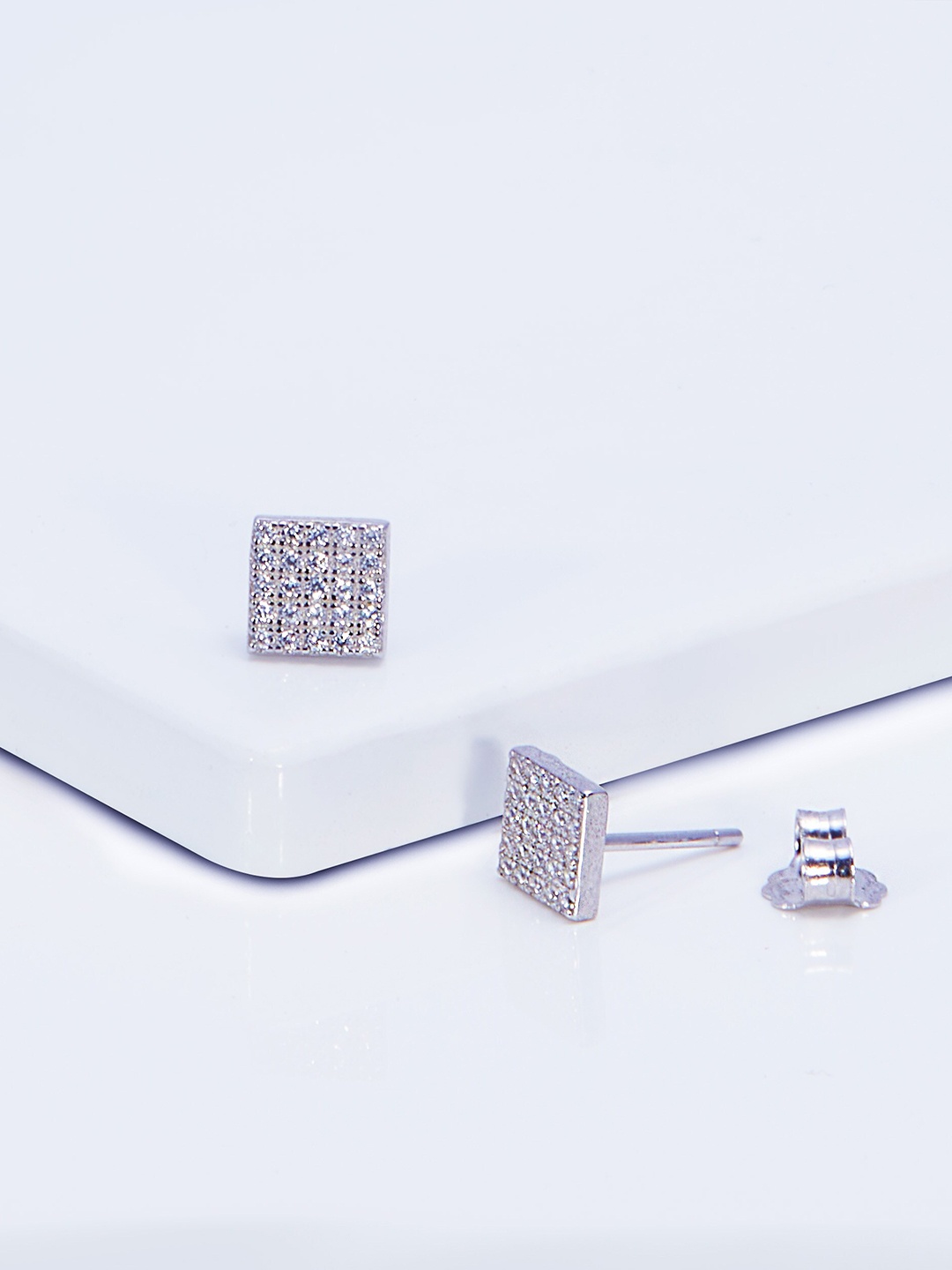 

AKSA Silver-Plated Zircon Studded Studs Earrings