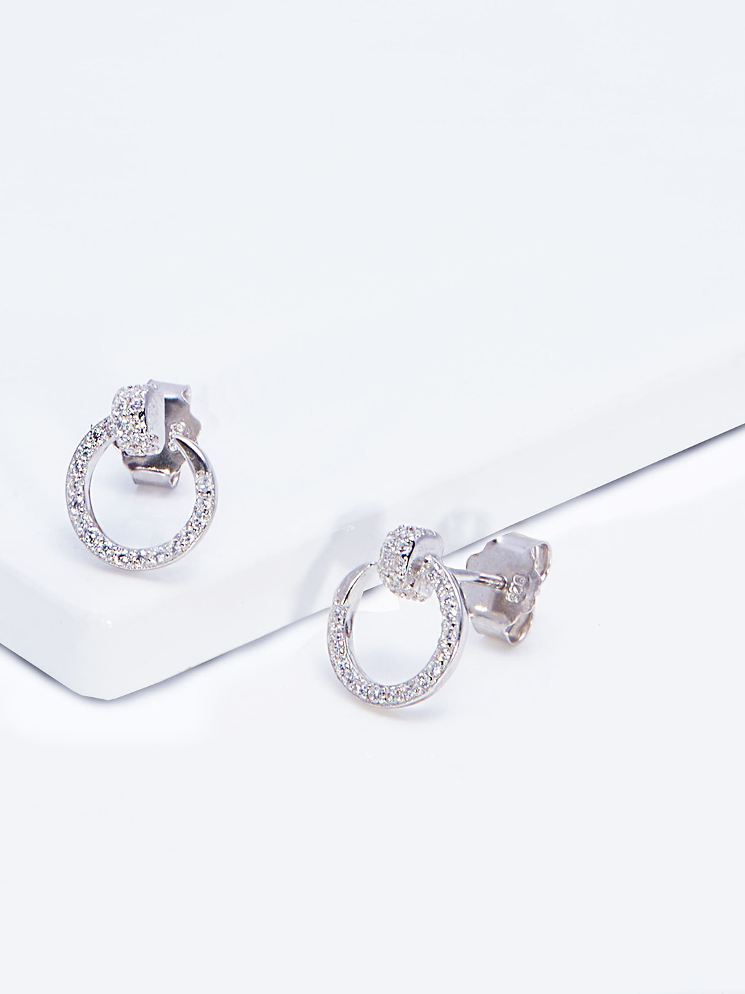 

AKSA 925 Sterling Silver Contemporary Zircon Studded Studs Earrings