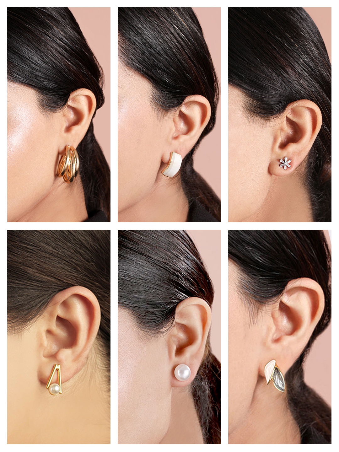 

XPNSV Set Of 6 Essential Gold-Plated Contemporary Studs Earrings
