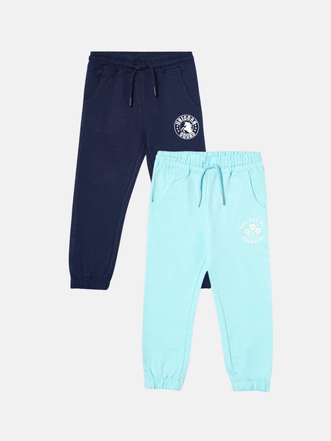 

R&B Girls Pack Of 2 Regular Fit Cotton Joggers, Turquoise blue