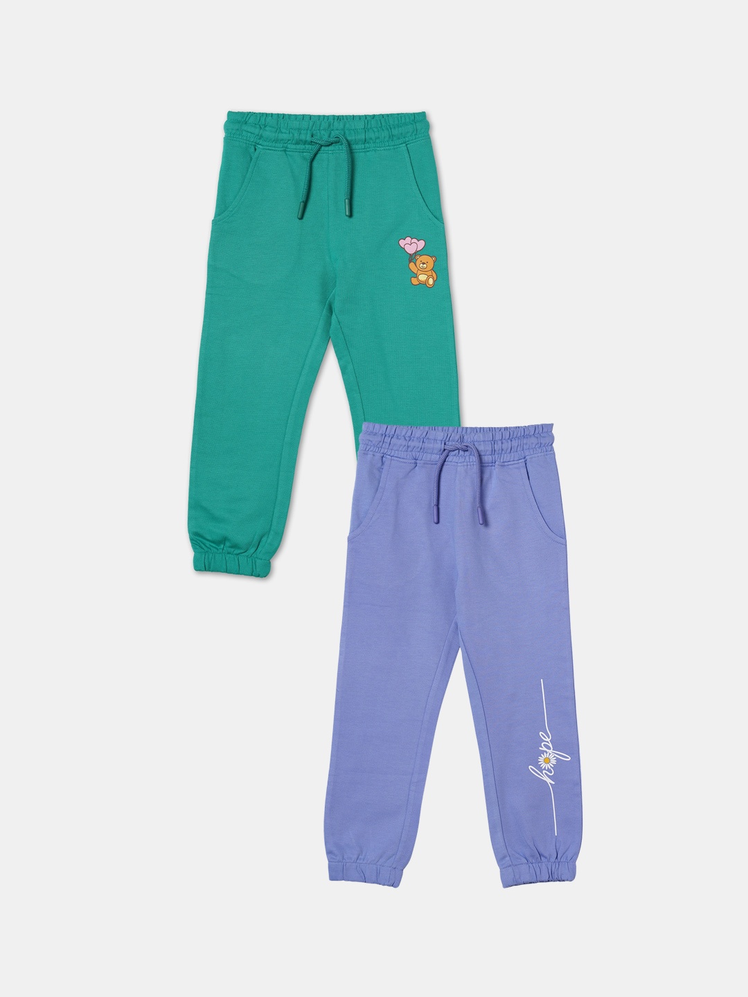 

R&B Girls Pack Of 2 Regular Fit Cotton Joggers, Purple