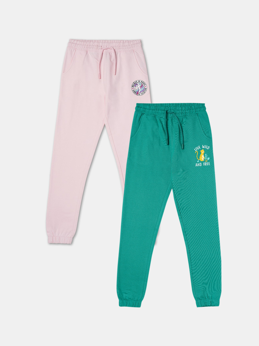

R&B Girls Pack Of 2 Regular Fit Cotton Joggers, Green