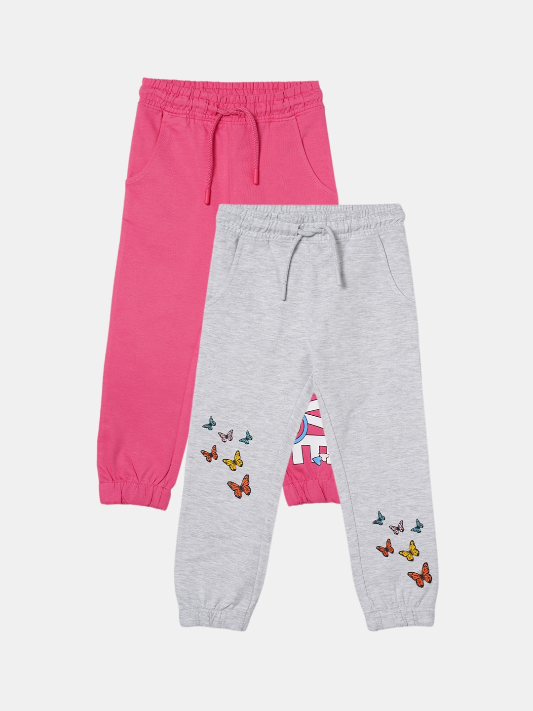 

R&B Girls Pack Of 2 Regular Fit Cotton Joggers, Grey