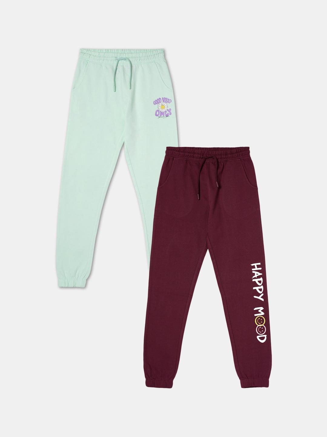 

R&B Girls Pack Of 2 Regular Fit Cotton Joggers, Maroon