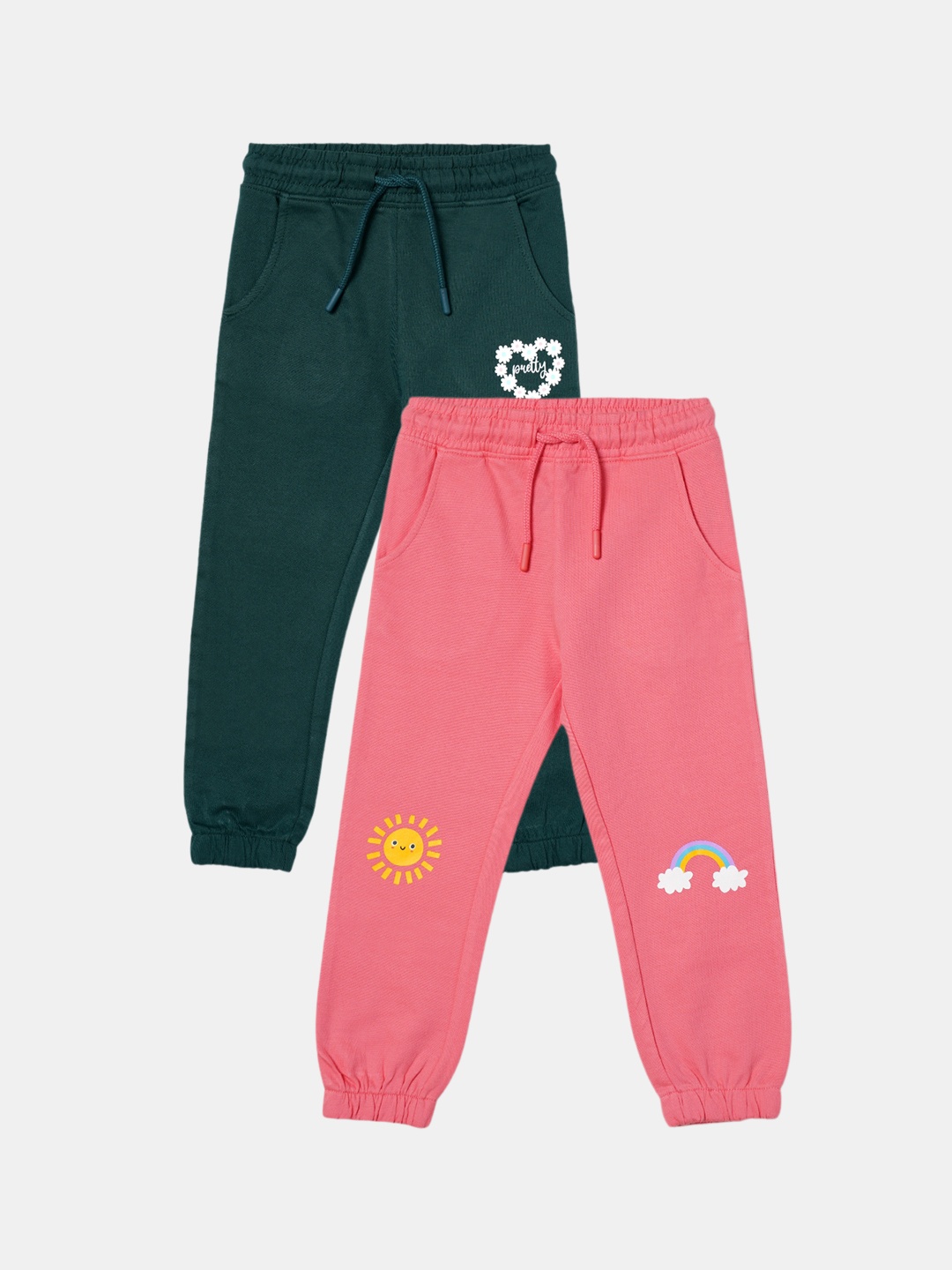 

R&B Girls Pack Of 2 Regular Fit Cotton Joggers, Pink