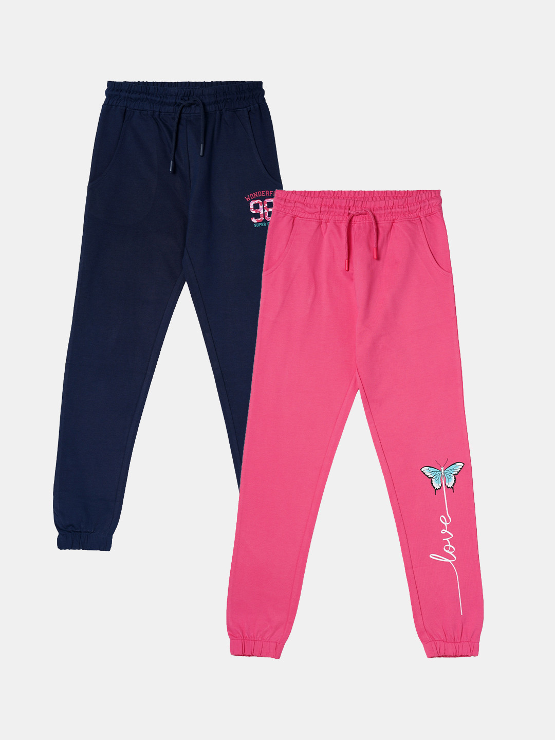 

R&B Girls Pack Of 2 Regular Fit Cotton Joggers, Pink