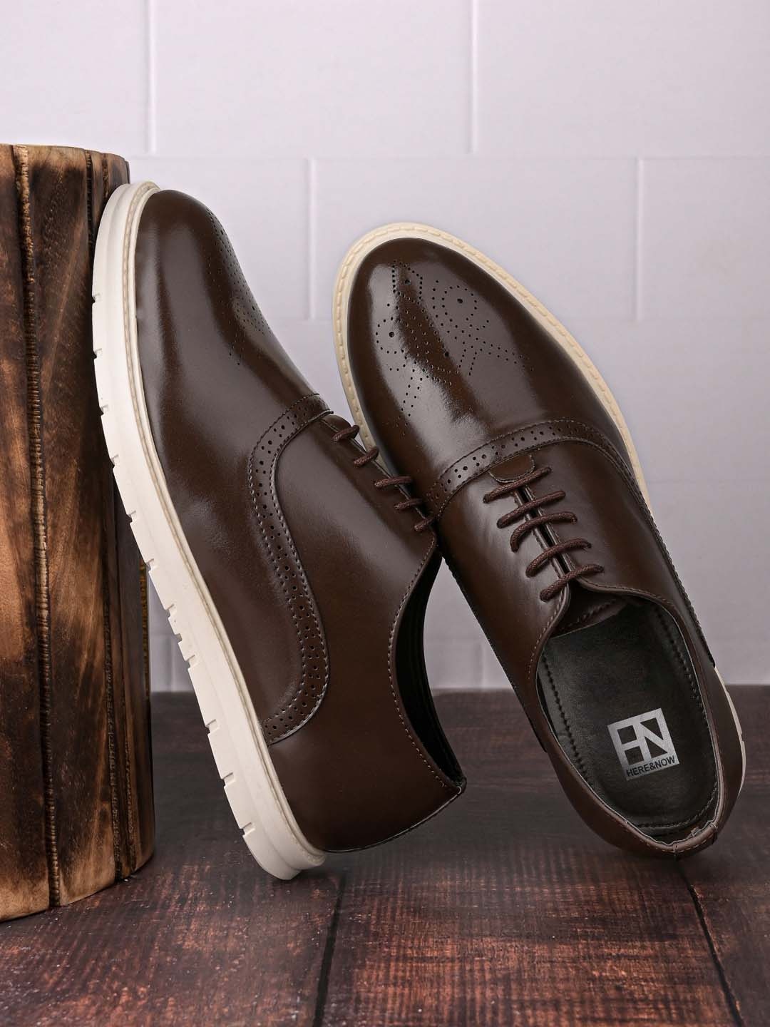 

HERE&NOW Men Round Toe Lace Ups Derbys, Brown