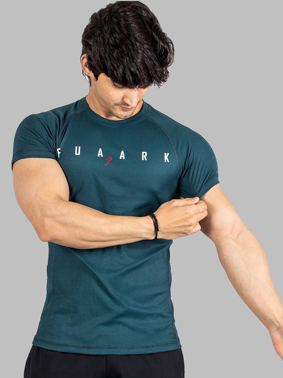 

FUAARK Typography Printed Anti Odour Slim Fit Sports T-Shirt, Green