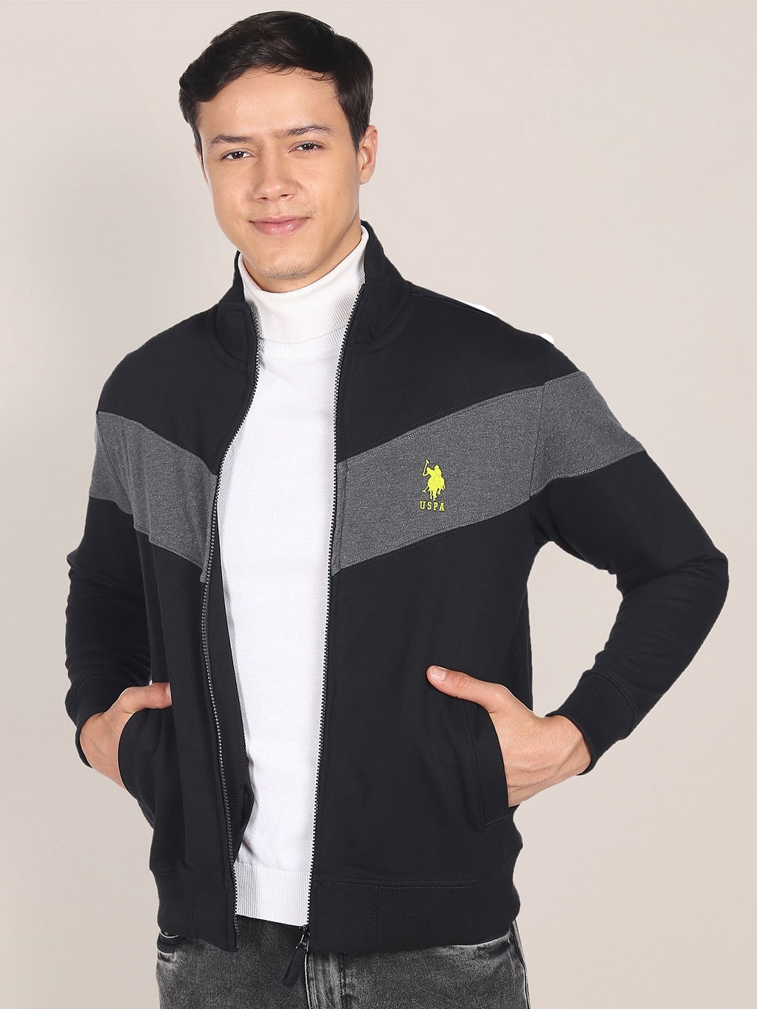 

U.S. Polo Assn. High Neck Colourblocked Sweatshirt, Black