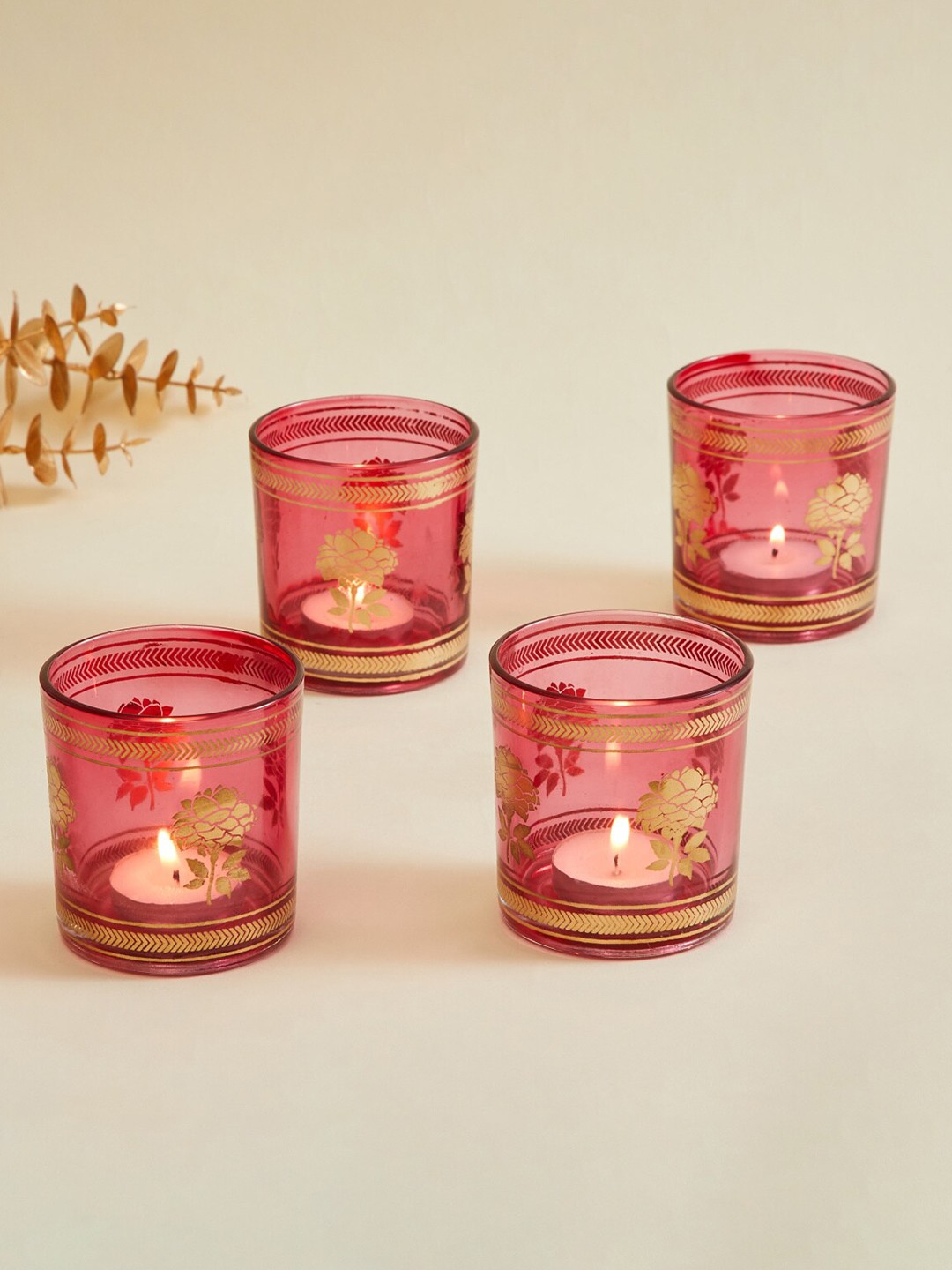 

Home Centre Pink 4 Pieces Printed T-Light Holders