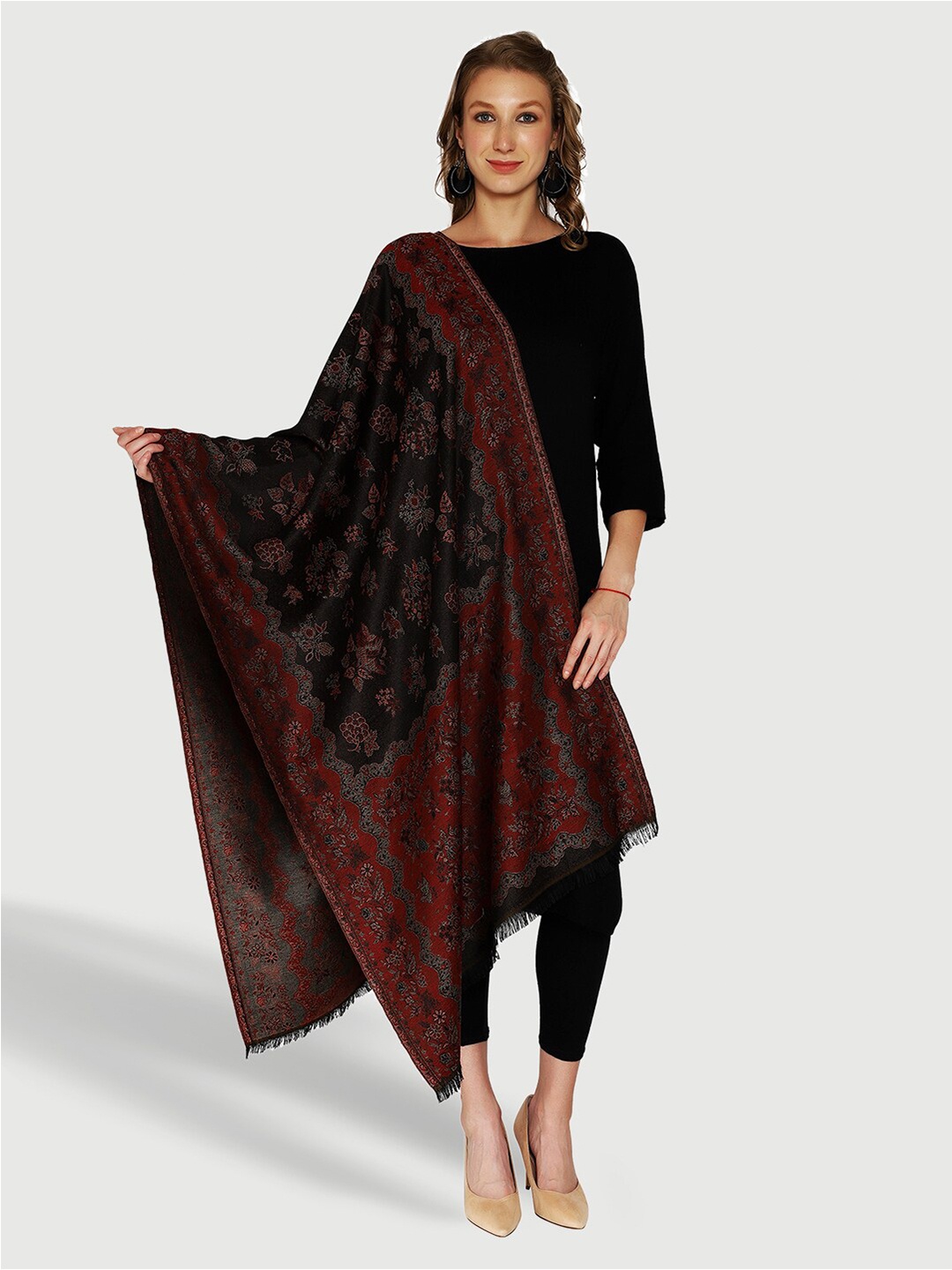 

SWI Stylish Woven Design Woollen Stole, Black