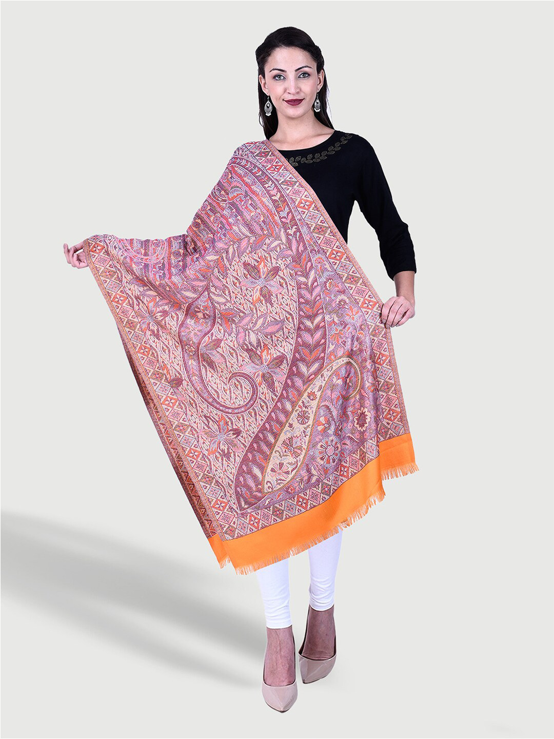 

SWI Stylish Woven Design Woollen Stole, Yellow