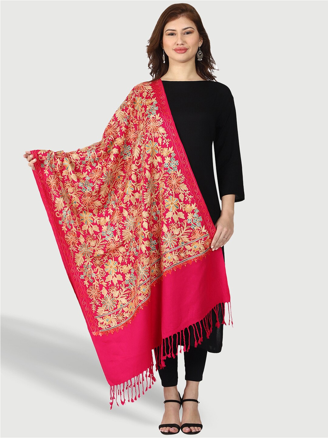 

SWI Stylish Women Floral Embroidered Aari Woollen Stole, Magenta