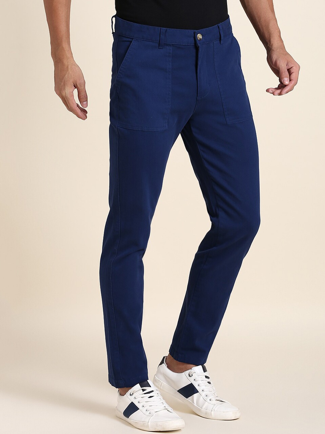 

Dennis Lingo Men Comfort Mid Rise Plain Slim Fit Chinos, Blue