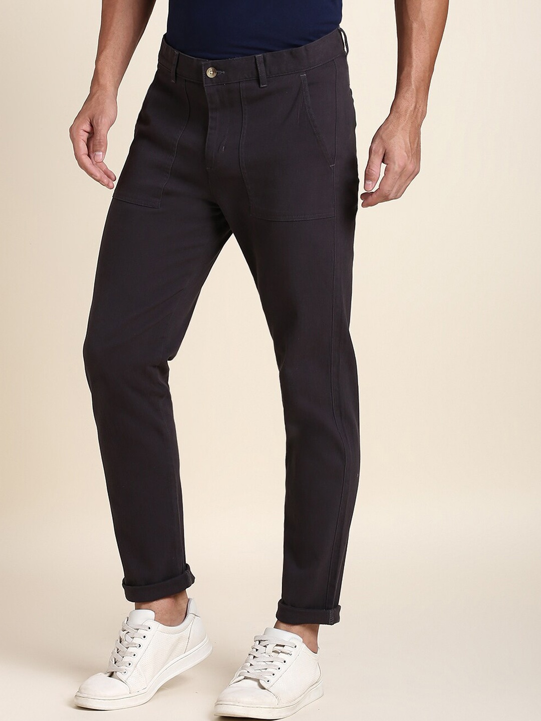 

Dennis Lingo Men Comfort Mid Rise Plain Slim Fit Chinos, Grey