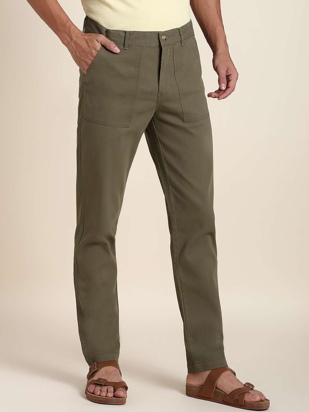 

Dennis Lingo Men Comfort Mid Rise Plain Slim Fit Chinos, Olive