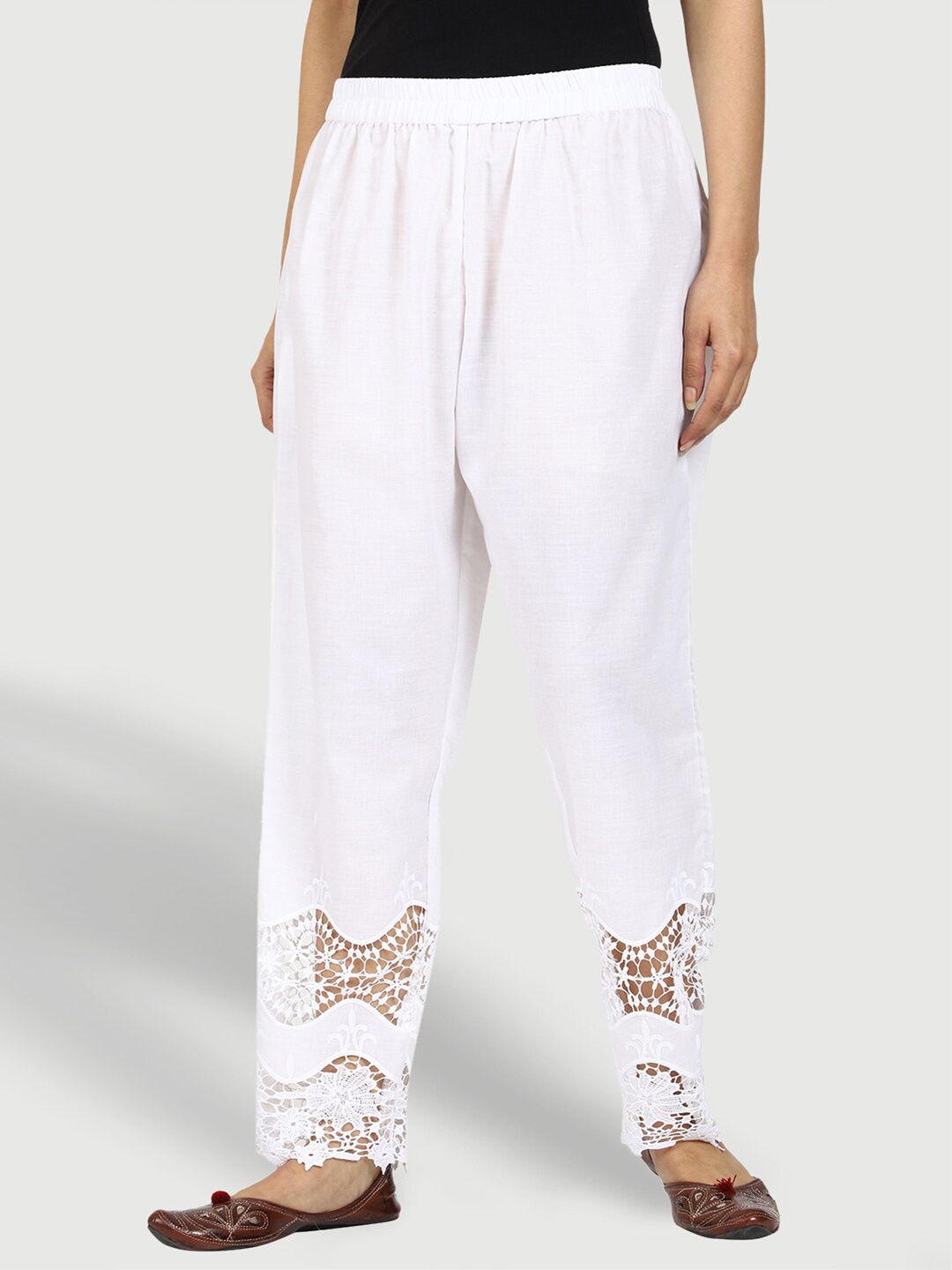 

SWI Stylish Women Embroidered Straight Cotton Palazzo, White