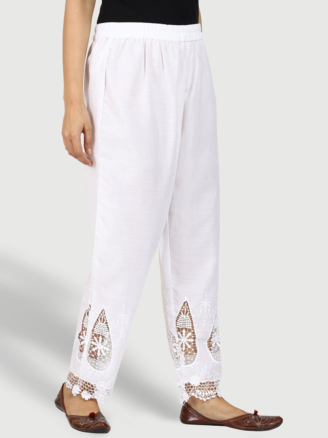 

SWI Stylish Women Floral Embroidered Cotton Palazzos, White