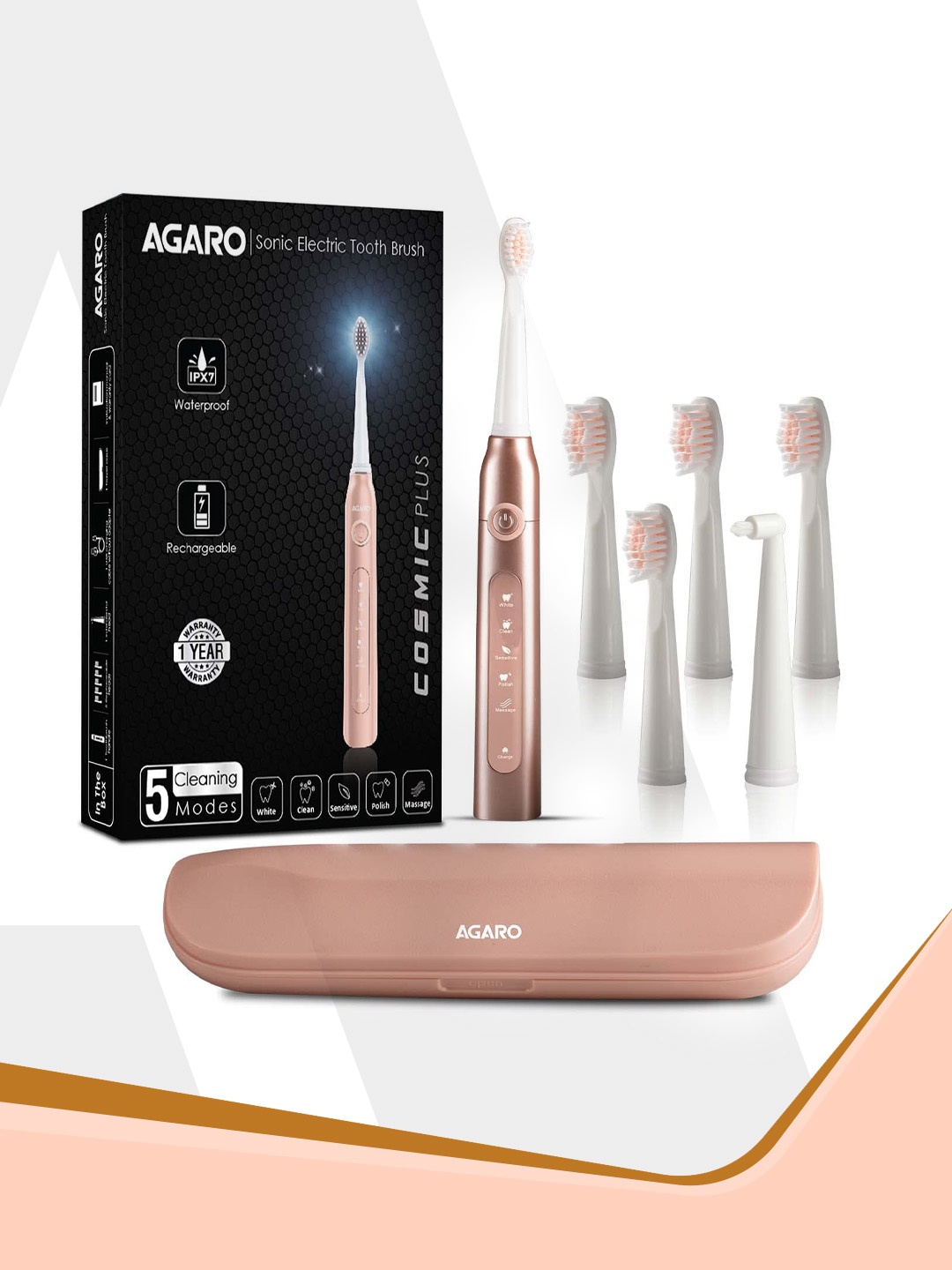

Agaro COSMIC PLUS Sonic Electric Toothbrush with 5 Modes - Rose Gold