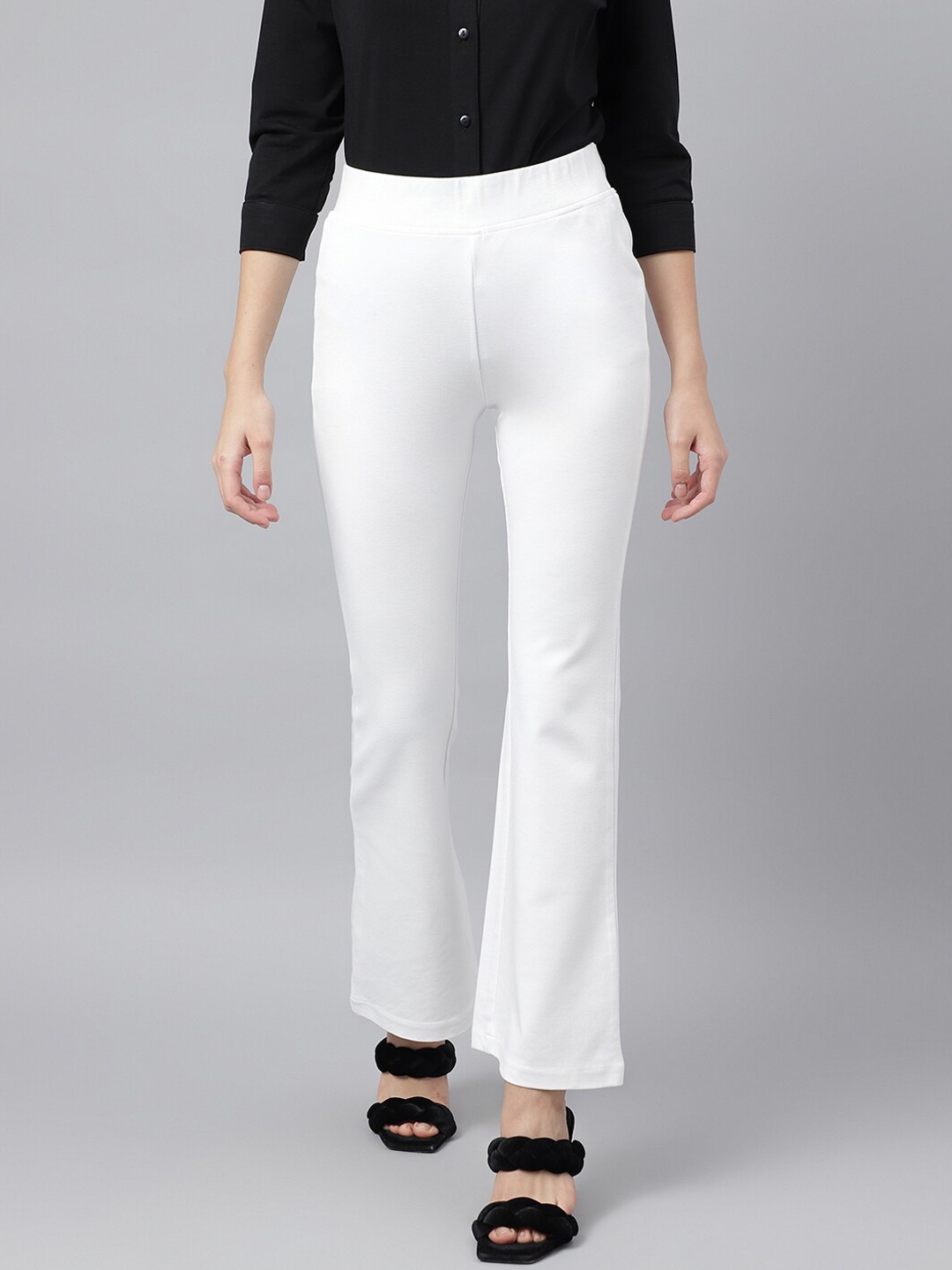 

Xpose Women Comfort Flared High-Rise Trousers, White