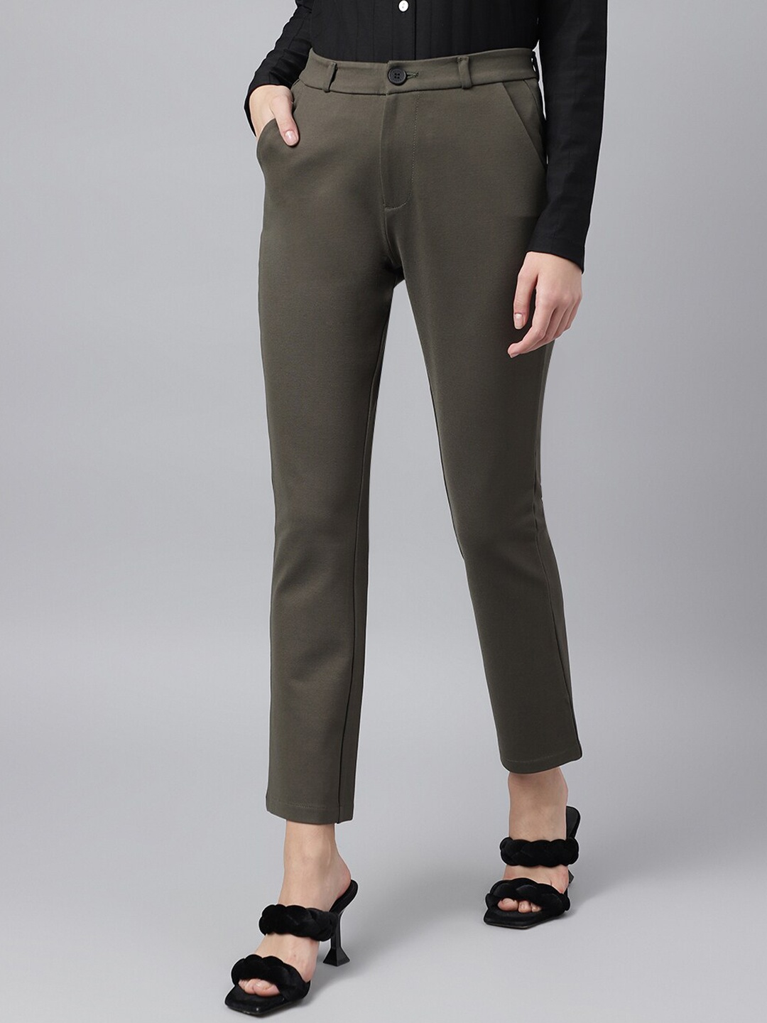 

Xpose Women Comfort Straight Fit High-Rise Trousers, Olive