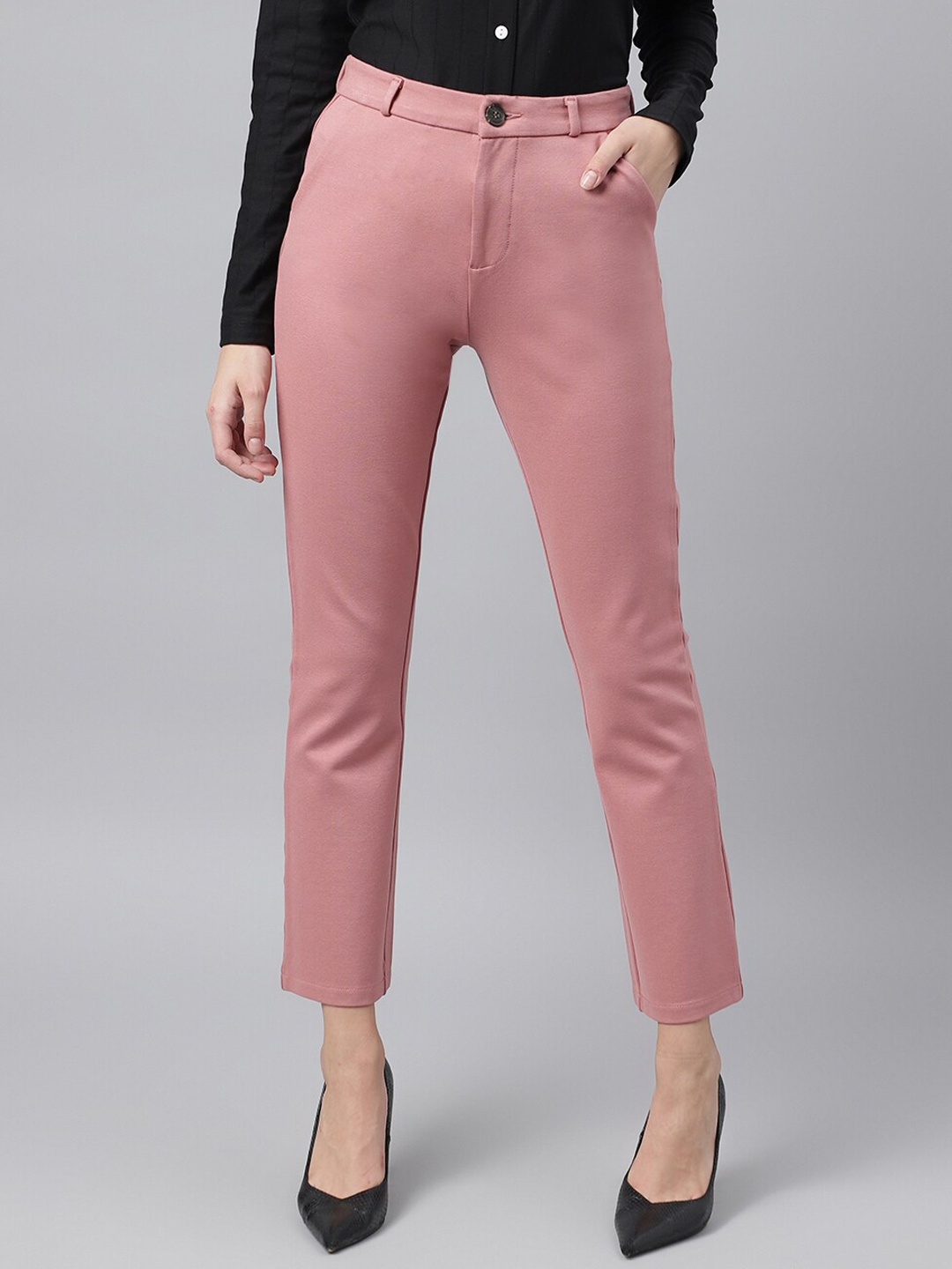 

Xpose Women Comfort Straight Fit High-Rise Trousers, Pink