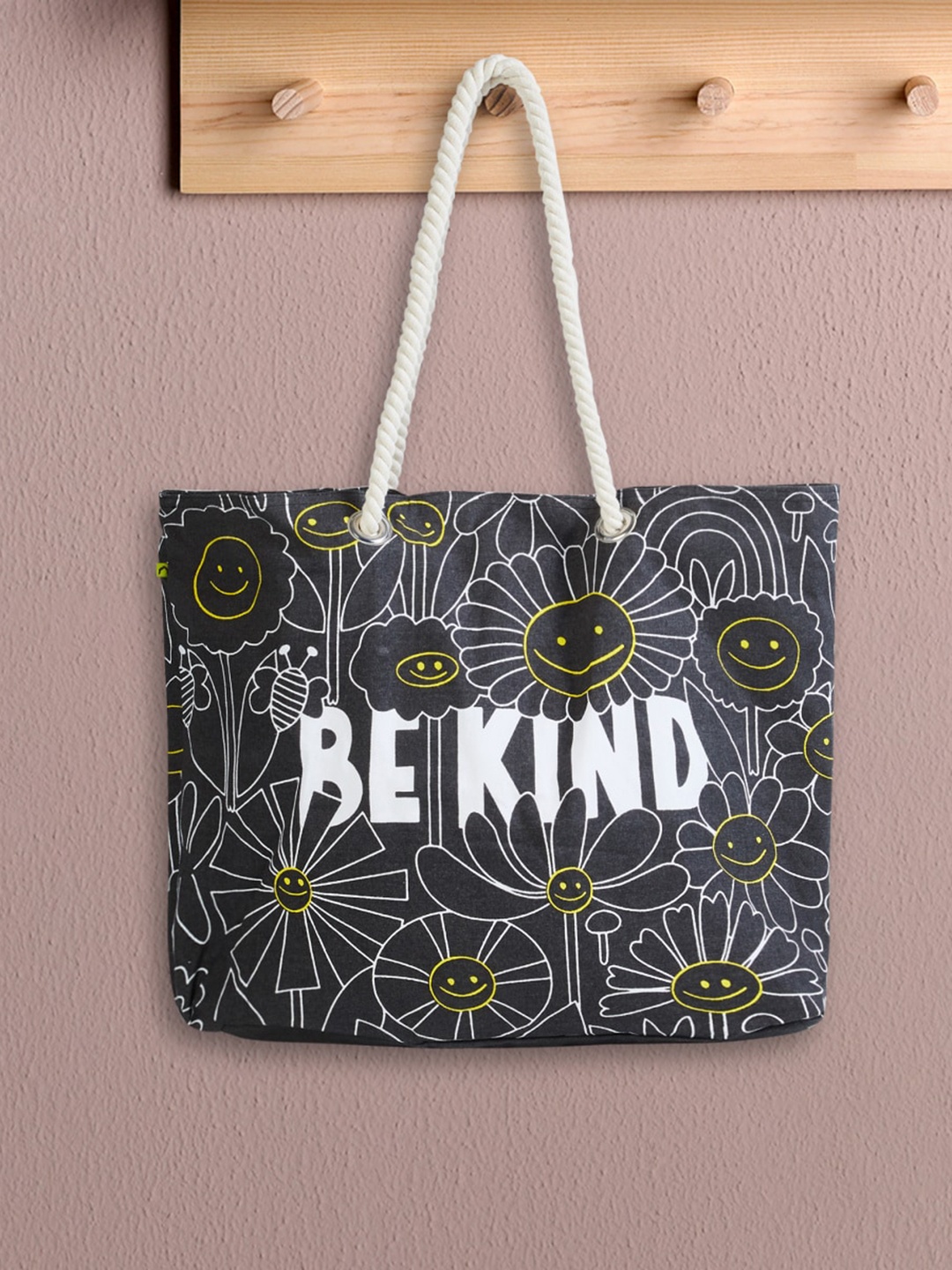 

Home Centre Printed Cotton Shopper Tote Bag, Black