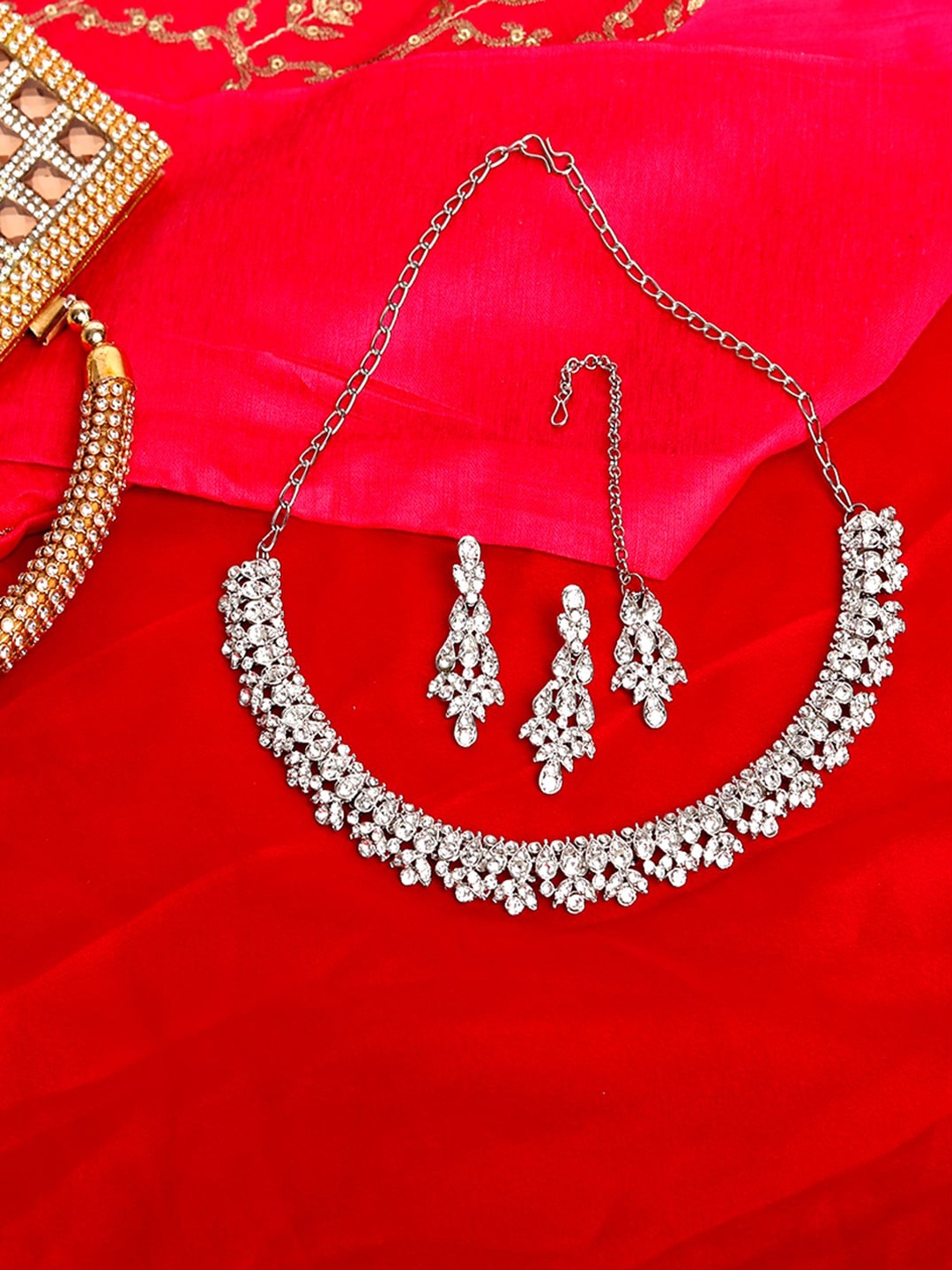 

Atasi International Silver-Plated CZ Studded Jewellery Set