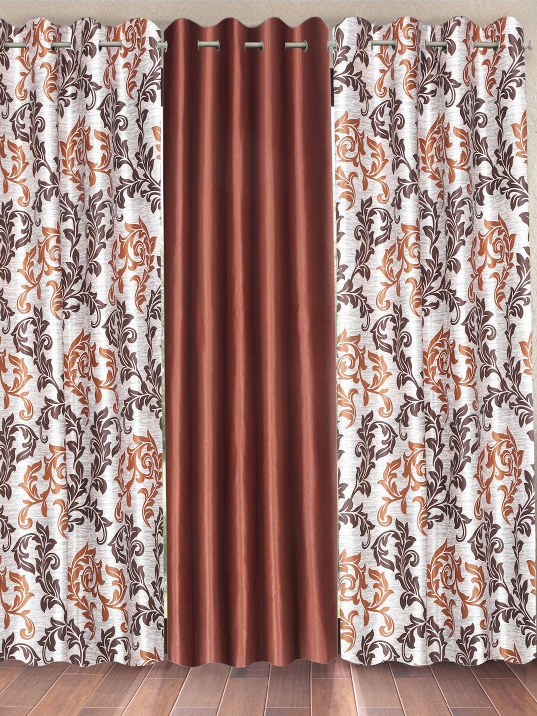 

Home Sizzler Brown & White 3 Pieces Floral Long Door Curtain