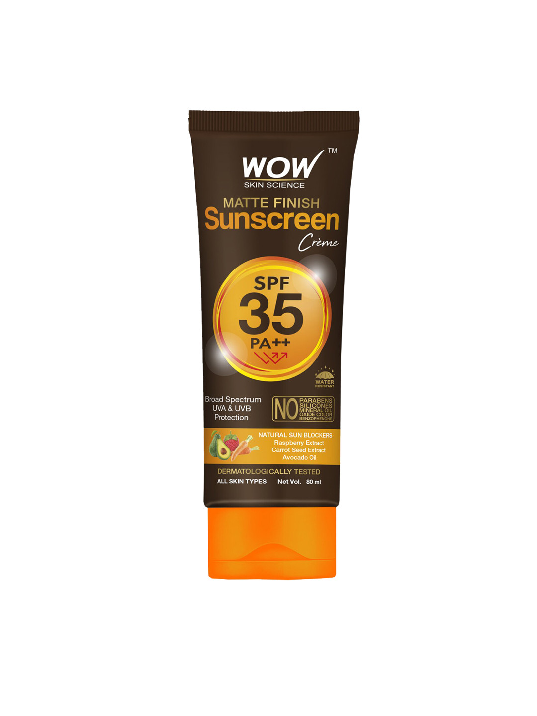 

WOW SKIN SCIENCE Matte Finish SPF 35 PA++ Sunscreen Creme with Raspberry & Avocado - 80 ml, Brown