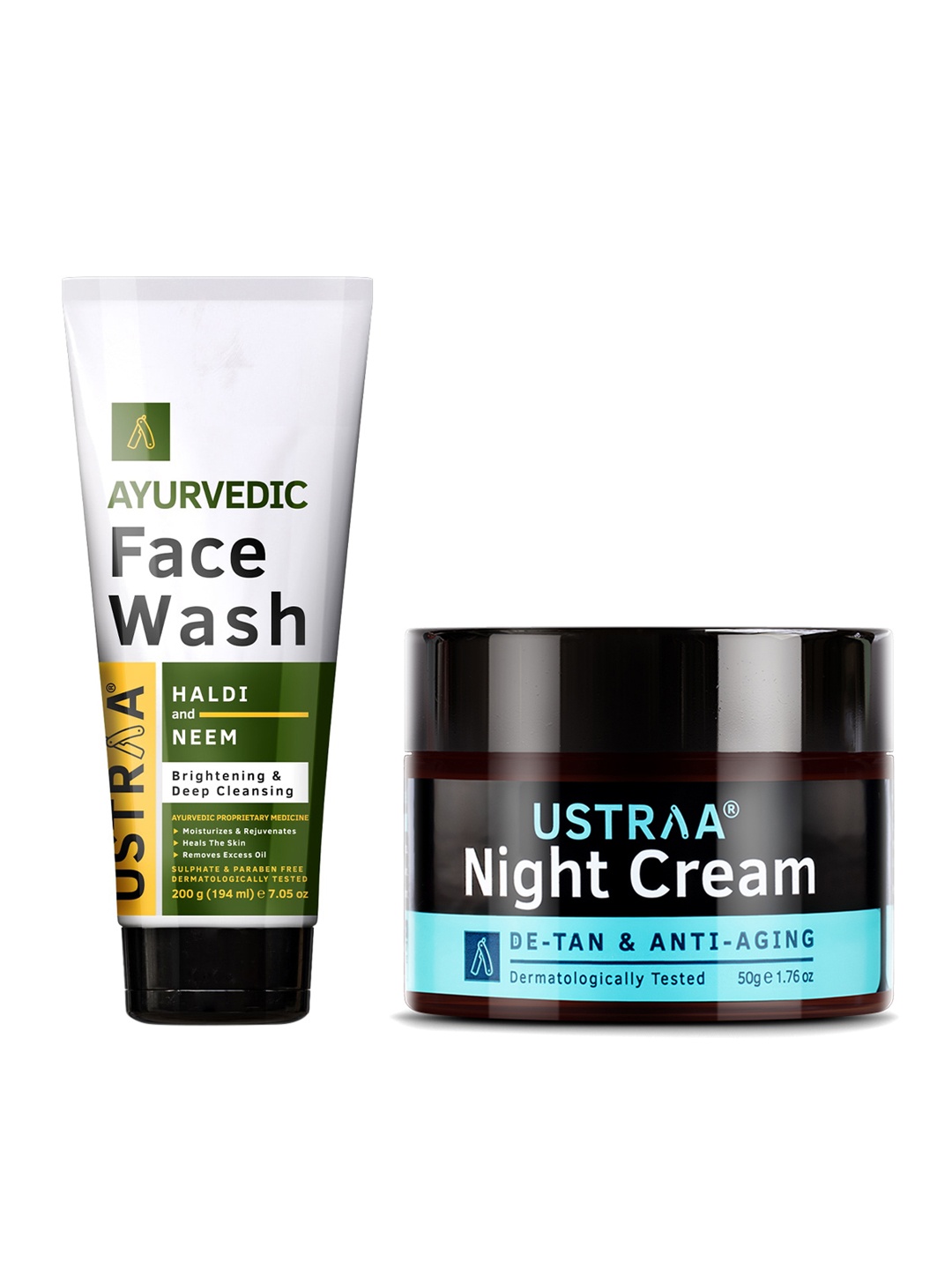 

Ustraa Men Set of De-Tan and Anti-Aging Night Cream & Ayurvedic Haldi & Neem Face Wash, Black