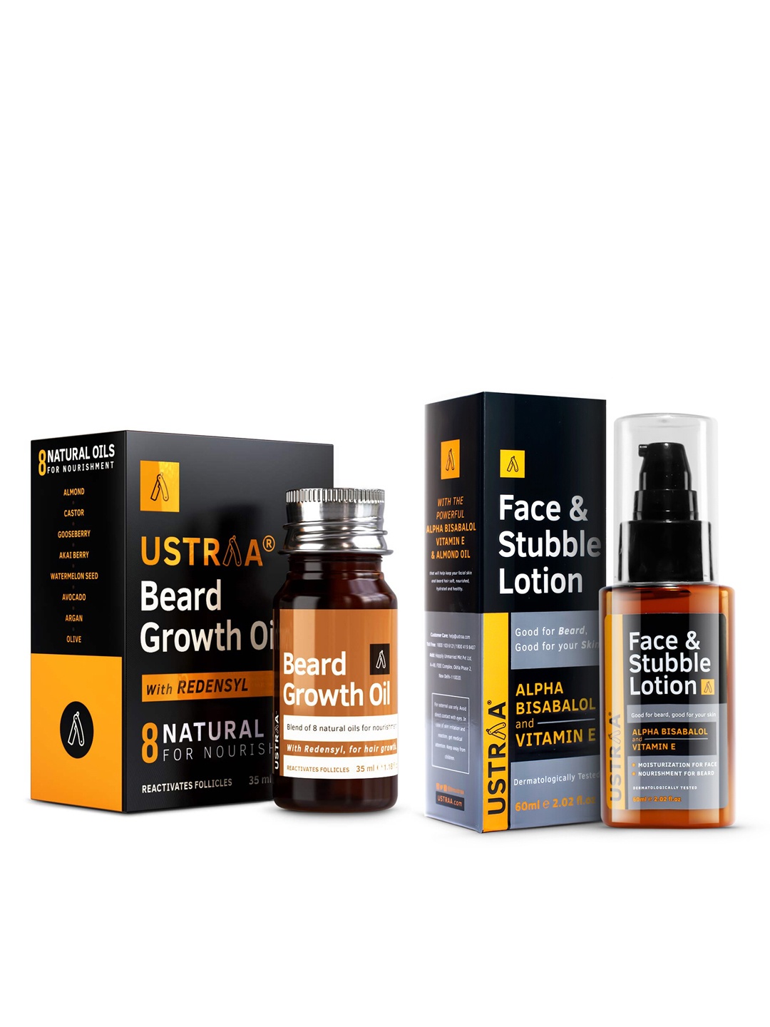

Ustraa Men Set of Redensyl Beard Growth Oil & Beard Softening Face & Stubble Lotion, Brown